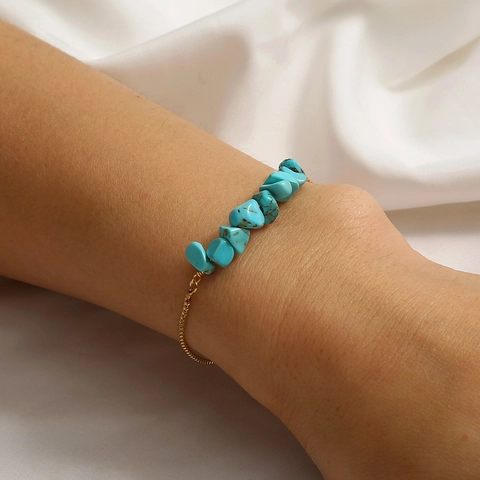 Natural Crushed Stone Beaded Bracelet Bangle For Women Irregular Gemstone Alloy Copper Adjustable Bohemian Jewelry