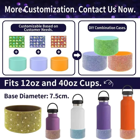 Rhinestone Silicone Cup Boot Protective Sleeve Anti Slip Bottom Cover For Tumblers Water Bottles Bling Accessory