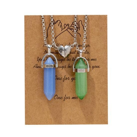 Hexagonal Crystal Column Pendant Necklace With Heart Magnetic Clasp Couple Friendship Jewelry Alloy Chain