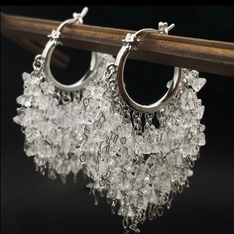 Orecchini A Cerchio Con Nappe In Vetro Sfaccettato Trasparente E Perno In Argento Per Donna Gioielli Da Matrimonio