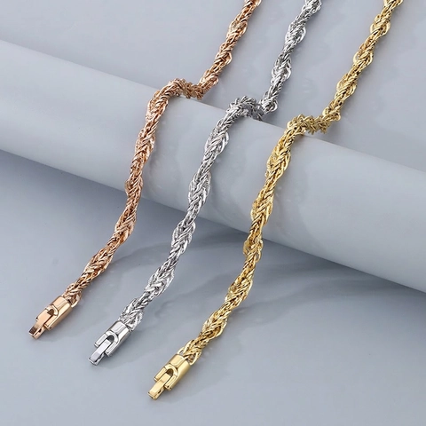 Collana Con Catena A Corda Intrecciata Placcata Oro Acciaio Inossidabile Hiphop Minimalista Gioielli Di Moda Uomo Donna Unisex