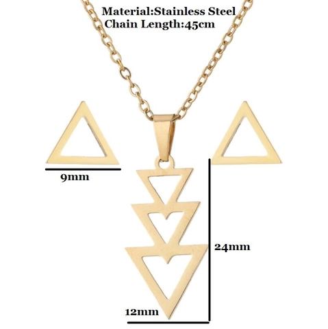 Minimalist Stainless Steel Geometric Hollow Triangle Pendant Necklace And Stud Earrings For Women Gold Silver Plated Jewelry