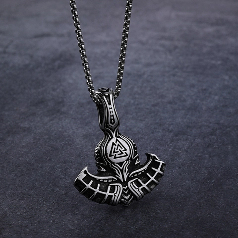 Collana Con Ciondolo Ascia Vichinga In Acciaio Inossidabile Runa Valknut Mitologia Nordica Gioielli Punk Retrò Per Uomini