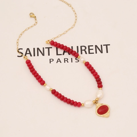 Gioielli Vintage In Agata Rossa Pietra Naturale Perla Artificial E Acciaio Inossidabile Collane Bracciale Orecchini Da Donna Stile Francese