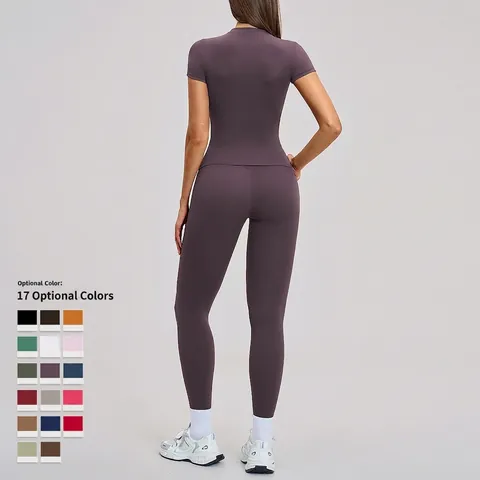 T-Shirt Da Yoga Per Donna Manica Corta Asciugatura Rapida Atletico Slim Fit Girocollo Corsa Fitness Top Nylon Spandex