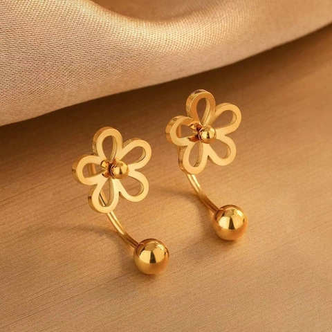 Titanium Steel Flower Stud Earrings For Women Hollow Minimalist Plum Blossom U-Shaped Ear Bone Nails Gold Silver Earrings Jewelry