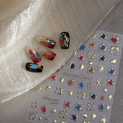 Pegatinas 3D Relieve Arte De Uñas Oro Bronceado Estampado De Leopardo Ultra Delgadas Adhesivas DIY Manicura Calcomanías Estilo Francés