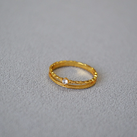 Japanse Lichte Luxe Minimalistische Dubbellaagse Messing Ring 18K Verguld Retro Stapelbare Zirkonia Ring Voor Dames