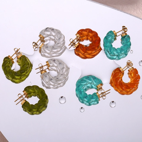 Twist Spiral Hoop Earrings Acrylic Resin Transparent Colorful Minimalist Jewelry With Stainless Steel Earring Post For Women