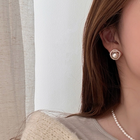 Pendientes De Perlas Artificiales Circonita Aleación Geométrico Redondo Poste De Plata De Ley 925 Joyería Elegante Vintage Mujer