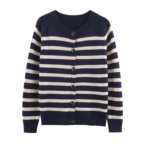 Cardigan In Maglia A Righe Da Donna Girocollo Maniche Lunghe Con Bottoni Casual Maglione Morbido Leggero Top