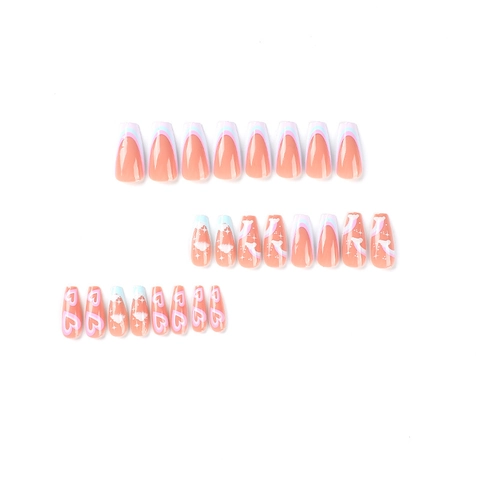 Press On Nägel Lange Coffin Französisch Pink Blau Spleißen Wolke Stern Herz Muster ABS Kunststoff Künstliche Nägel Damen