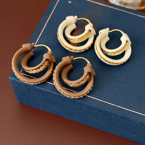 Double Layer Round Hoop Earrings With 925 Sterling Silver Earring Post Gold Plated Copper Retro Fashion For Women