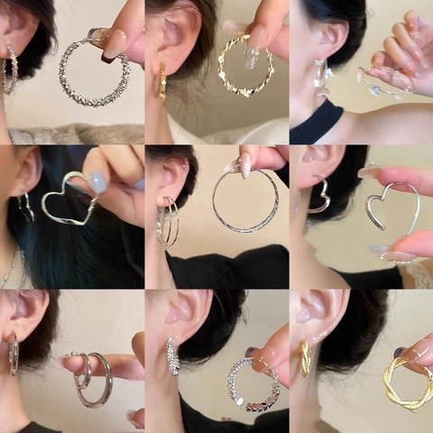 Orecchini A Cerchio Di Moda Con Perno In Argento Farfalla Forma Di Cuore Lega Strass Gioielli Per Donne