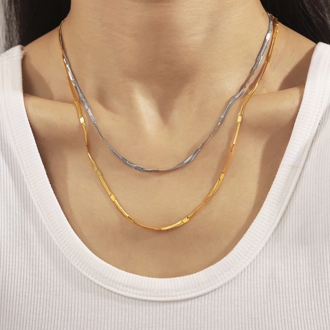 Collar Minimalista De Acero Inoxidable Con Cadena De Serpiente Plana Para Mujer Chapado En Oro De 18 Quilates Cadena De Cuchilla En Relieve Joyas Hip Hop