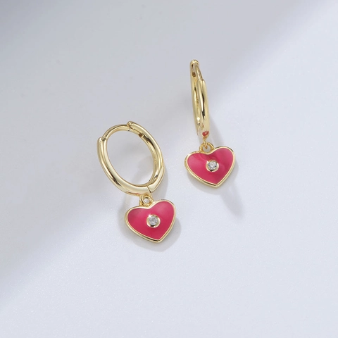 925 Sterling Silver Heart Drop Earrings Sweet Enamel Drip Oil Dangle Earrings With Rhinestone Fashion Women Jewelry Gift