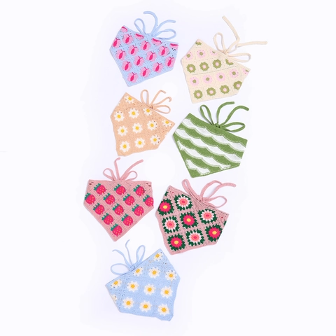 Fazzoletto Da Testa Triangolare A Fiori All Uncinetto Maglia Fatta A Mano Margherita Fragola Bandana Stile Pastorale Lacci