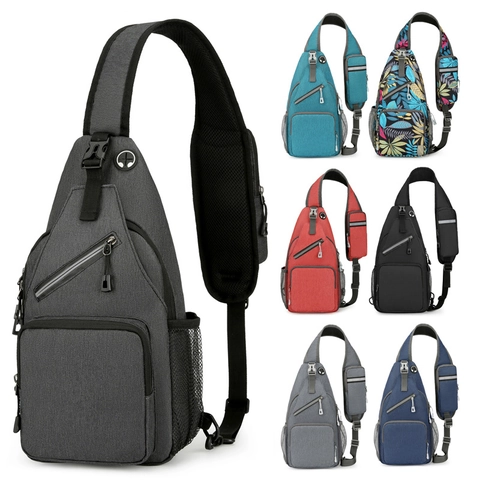 Bolso Bandolera Hombre Tela Oxford Impermeable Multi-Bolsillos Aire Libre Casual Bolso De Pecho Con Orificio Auriculares Tira Reflectante