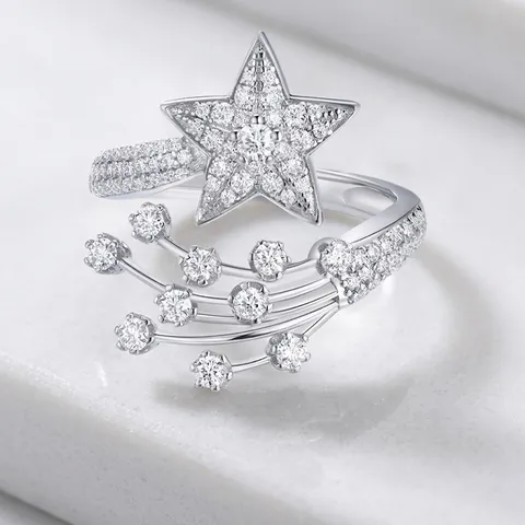 Bague Étoile Moissanite Argent Sterling S925 Élégante Étoile Filante Comète Mariage Fiançailles Bijoux Pour Femmes Scintillant
