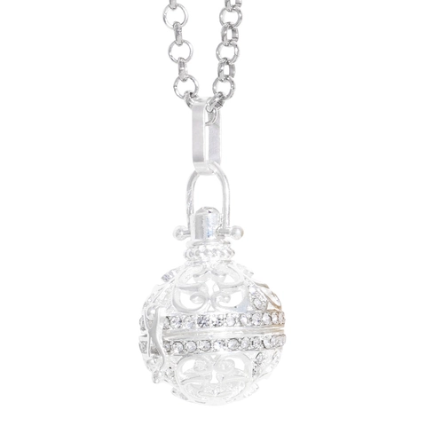 Collana Con Pendente A Sfera Cava In Rame Vintage Strass Bianco Armonia Gravidanza Gabbia Gioielli Per Donna