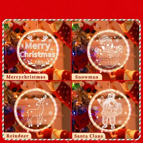 Christmas LED Acrylic Hanging Light Battery Operated Round Window Sucker Lamp Warm White For Home Party Wall Decor