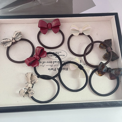 Bow Knot Acetate Hair Ties High Elastic Marble Tortoiseshell French Style Ponytail Holder For Women Accessory