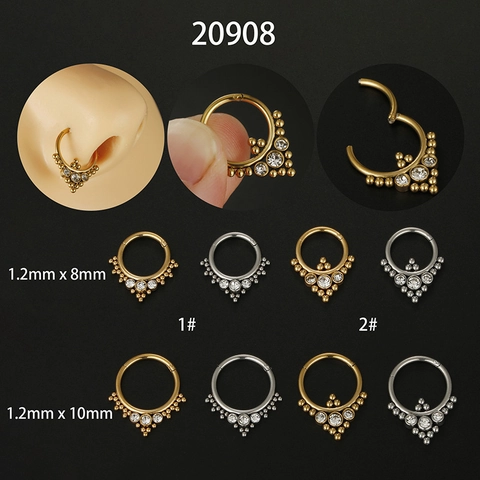 316L Stainless Steel Nose Ring Hoop Zircon Inlaid Round Ball Tribal Segment Clicker Septum Piercing Jewelry Unisex