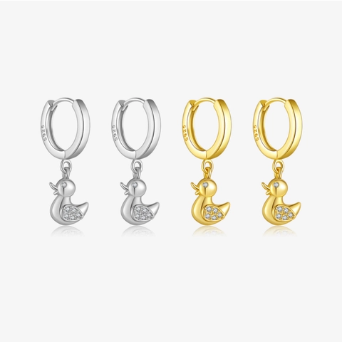 Schattige Eend Hoop Oorbellen Met Zirkonia En 925 Sterling Zilveren Oorsteker Fonkelende Dieren Sieraden Voor Dames