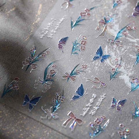 Holographic Laser Nail Art Stickers Butterfly Flower Design Self Adhesive Manicure Decals DIY Beauty Decoration For Women