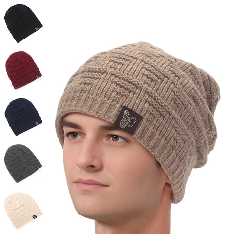 Bonnet En Maille Acrylique D'Hiver Pour Hommes Femmes Couleur Unie Chaud Coupe-vent Slouchy Chapeau Doux Extérieur Casual Skull Cap