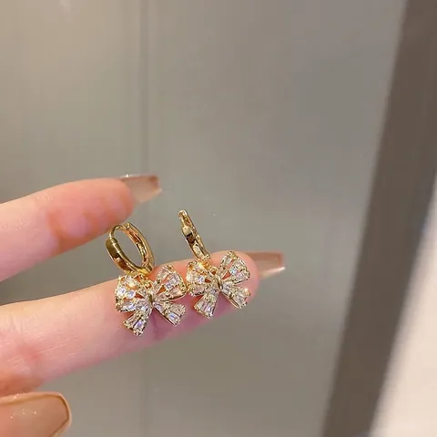 Pendientes De Lazo Con Circonita Cobre Chapado En Oro Estilo Francés Joyería Elegante Con Silver Earring Post