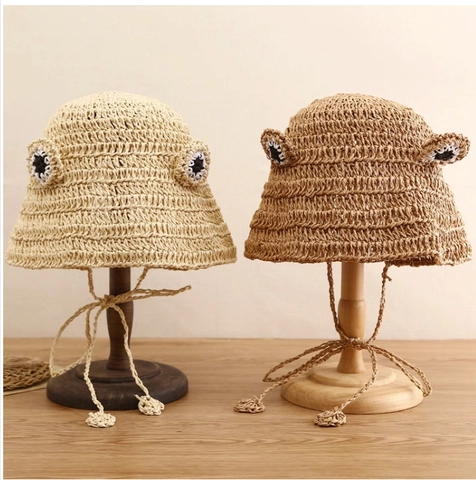 Simpatico Cappello a Secchiello in Paglia a Forma di Rana Per Donna Studenti Protezione Solare Estiva Traspirante Cappello di Paglia Per Vacanze Mare