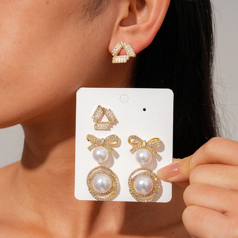 Legierung Imitation Künstliche Perle Strass Katzenauge Herz Schleife Ohrringe Mit Silber Ohrstecker Vintage Damen Schmuck