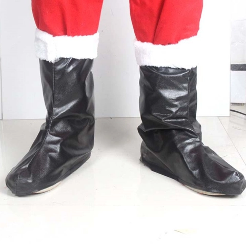 Copri Stivali Babbo Natale Pelle Sintetica Bordo Pelliccia Bianca PU Nero Accessori Costume Natale Cosplay Decorazione Festa