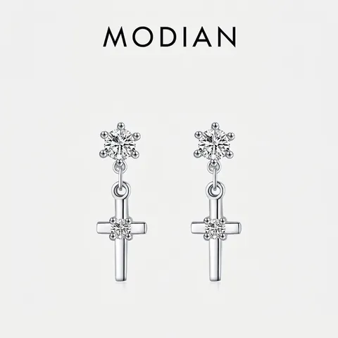 Pendientes Colgantes De Plata De Ley 925 Con Cruz Y Circón Brillante Joyería Retro Elegante Para Mujer