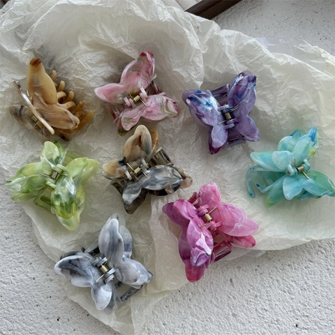Pince À Cheveux Papillon Acétate Texture Marbre Encre Élégante Shark Clip Coiffe Mode Accessoire De Coiffure Cadeau Femme