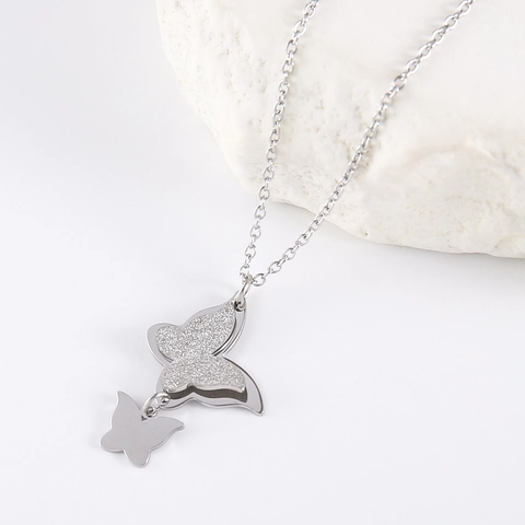 Collana Con Pendente A Farfalla Acciaio Inossidabile 304 Smerigliato Lucidato Doppie Farfalle Gioielli Per Donne