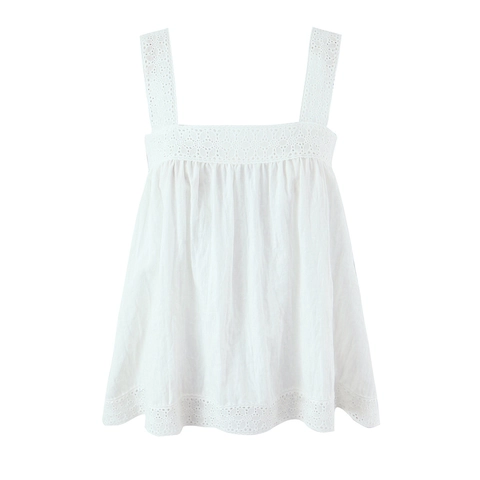 Women Sleeveless Square Neck Lace Embroidery Camisole Tank Top And Wide Leg Pants Viscose Cotton Blend Bohemian Style