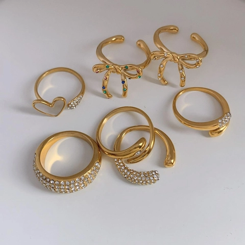 Stainless Steel Open Rings Heart Bowknot Zirconia Adjustable Fashion Jewelry Accessory For Women