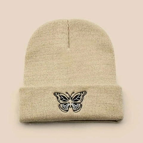 Knitted Beanie Hat Acrylic Warm Winter Cuffed Butterfly Letter Embroidery Casual Streetwear For Men Women
