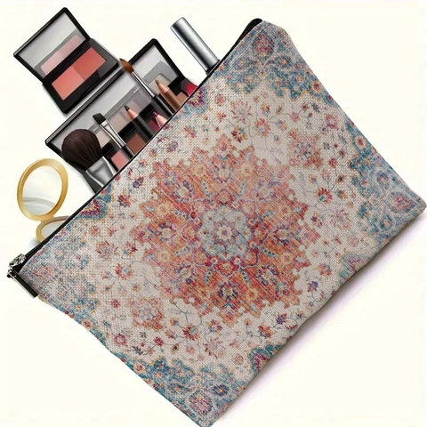 Böhmische Druck Make-up Tasche Leinenstoff Reißverschluss Kosmetikbeutel Tragbare Toilettenartikel Aufbewahrung Für Reisen Frauen