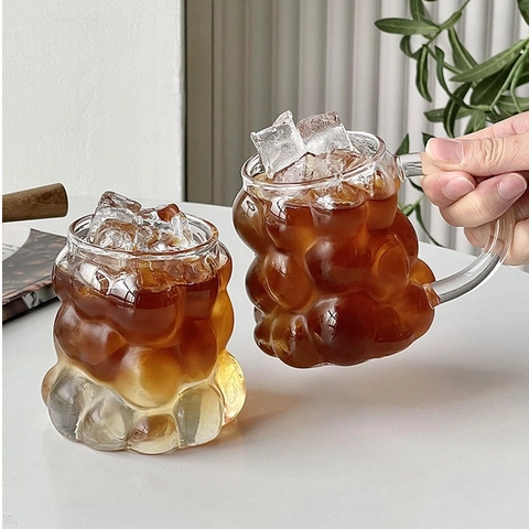 Taza De Vidrio Borosilicato Resistente Al Calor Textura Burbuja Uva Taza De Café Transparente Para Leche Latte