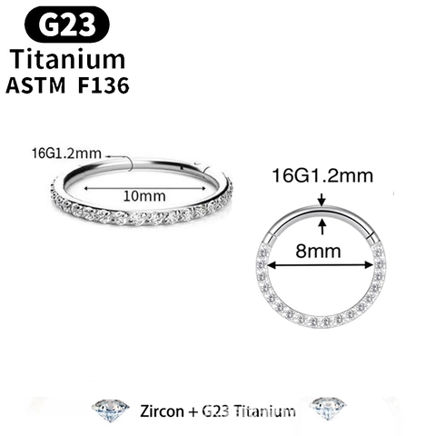 G23 Titanium Neusring Hoop Met Zirkonia Scharnierend Segmentring Voor Body Piercing Minimalistische Sieraden