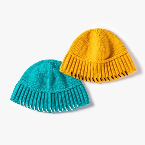 Gorro De Punto Para Mujer Poliéster Cálido Color Sólido Con Costuras De Contraste Borde Acanalado
