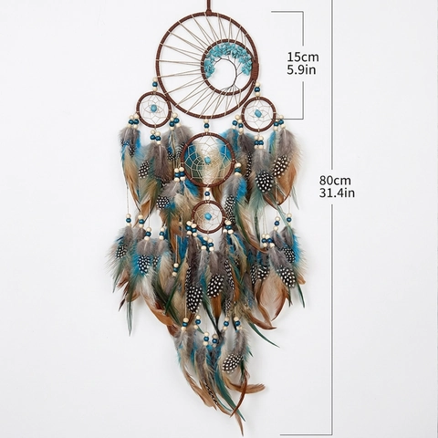 Tree Of Life Dream Catcher Turquoise Stone Feather Handmade Bohemian Wall Hanging Decor Home Ornament Gift