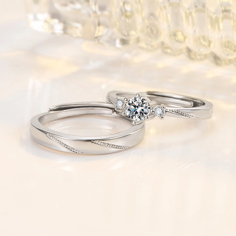 Minimalist Couple Rings For Lovers Copper With Cubic Zirconia Four Prong Setting Open Adjustable Proposal Engagement Jewelry