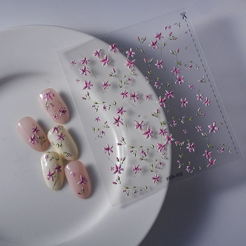 Autocollants Ongles 5D Relief Fleur Marguerite Lapin Motif Imperméable DIY Auto-Adhésif Décoration Ongles Femmes