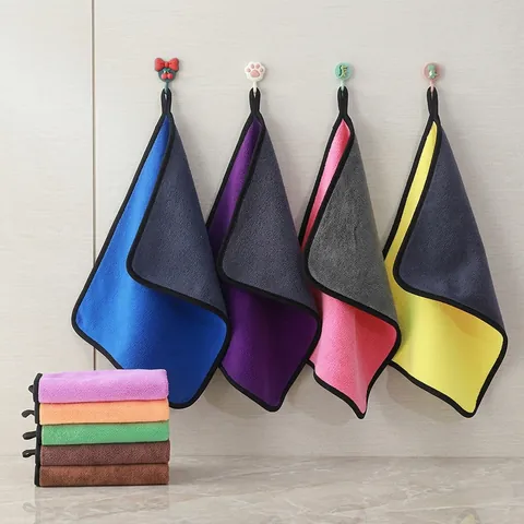 Microfiber Cleaning Cloth Thickened Double Sided Highly Absorbent Lint Free Towel For Car Washing Kitchen Bathroom With Hanging Loop