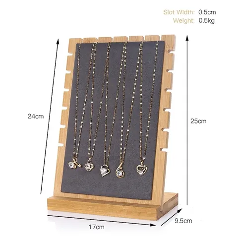 Necklace Display Stand Bamboo Wood Velvet And Leather Storage Board With Sawtooth Grooves Detachable Desktop Organizer