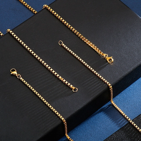 Box Chain Necklace Stainless Steel Venetian Link Polished Versatile Trendy Jewelry For Men Women